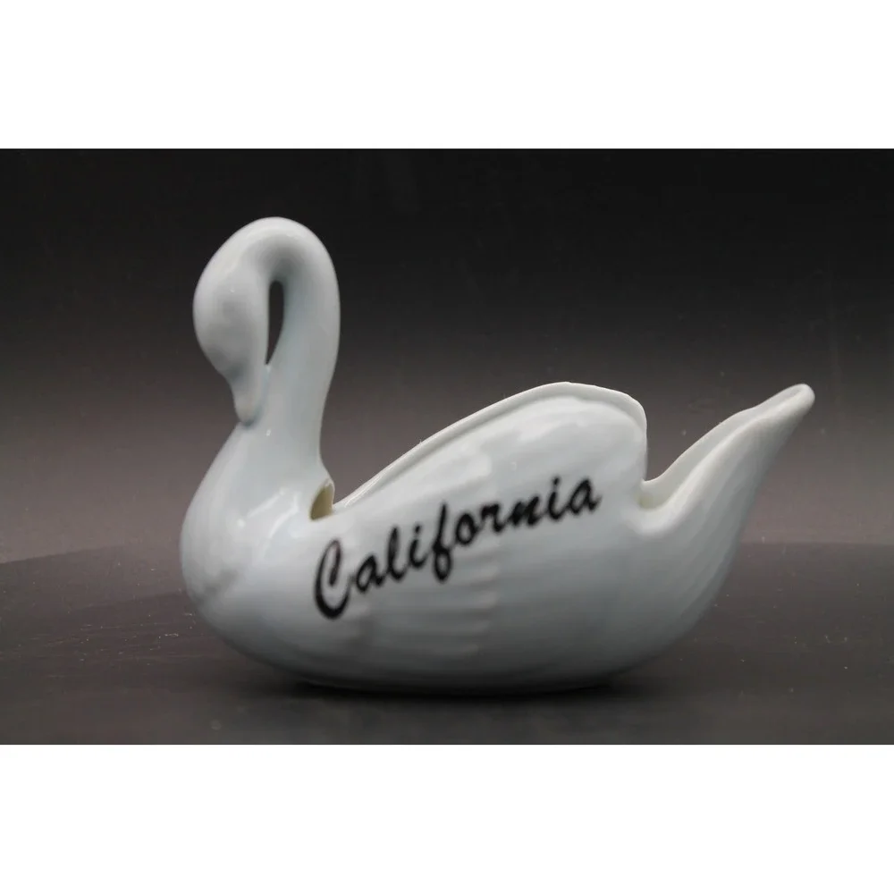 Vintage California Swan Candle Holder Light Blue Porcelain Made in Japan 4